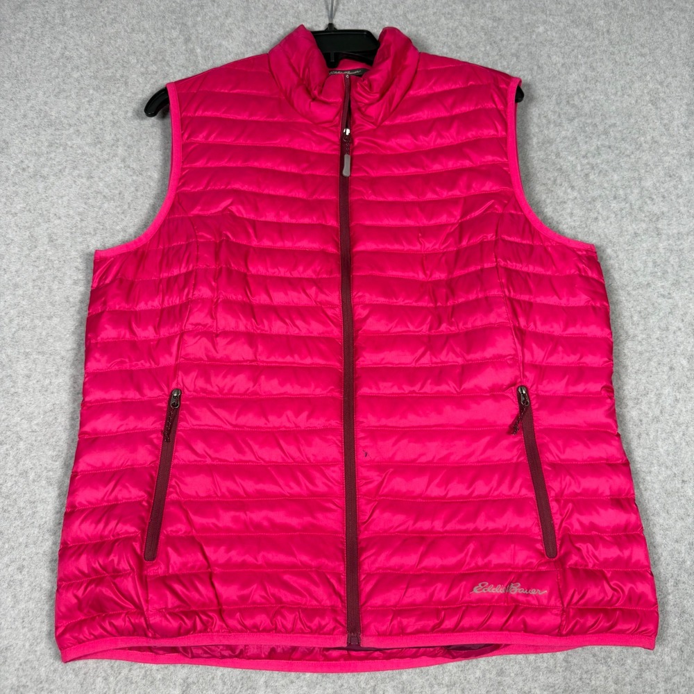 Eddie Bauer EB700 Down Vest Pink Puffer Full Zip Sleeveless Jacket Womens L